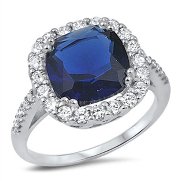 Solitaire Blue Sapphire CZ Halo Ring New .925 Sterling Silver Band Sizes 5-10