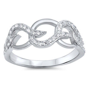 Women's Interlocking White CZ Polished Ring .925 Sterling Silver Band Sizes 5-10