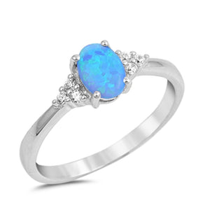 Oval Solitaire White CZ Blue Lab Opal Promise Sterling Silver Ring Sizes 4-12