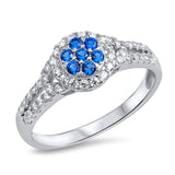 Blue Sapphire CZ Flower Cluster Wedding Ring New .925 Sterling Silver Sizes 5-10