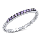 Thin Amethyst CZ Promise Ring New .925 Sterling Silver Ball Bead Band Sizes 4-10