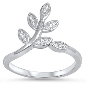 Leaf Branch White CZ Fashion Ring New .925 Sterling Silver Band Sizes 5-10