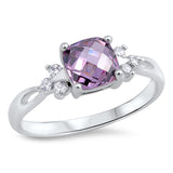 Square Amethyst CZ Classic Wedding Ring New .925 Sterling Silver Band Sizes 5-10