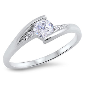 Round Solitaire Clear CZ Wedding Ring New .925 Sterling Silver Band Sizes 5-10