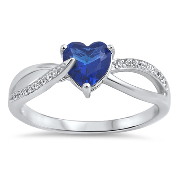 Blue Sapphire CZ Heart Promise Ring 925 Sterling Silver Infinity Band Sizes 5-12