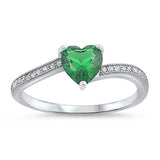 Solitaire Emerald CZ Heart Promise Ring New .925 Sterling Silver Band Sizes 3-12