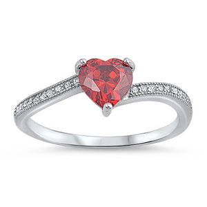 Solitaire Garnet CZ Heart Promise Ring New .925 Sterling Silver Band Sizes 3-12