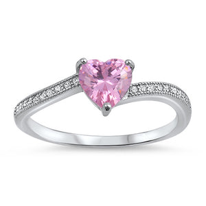 Solitaire Pink CZ Heart Promise Ring New .925 Sterling Silver Band Sizes 3-12