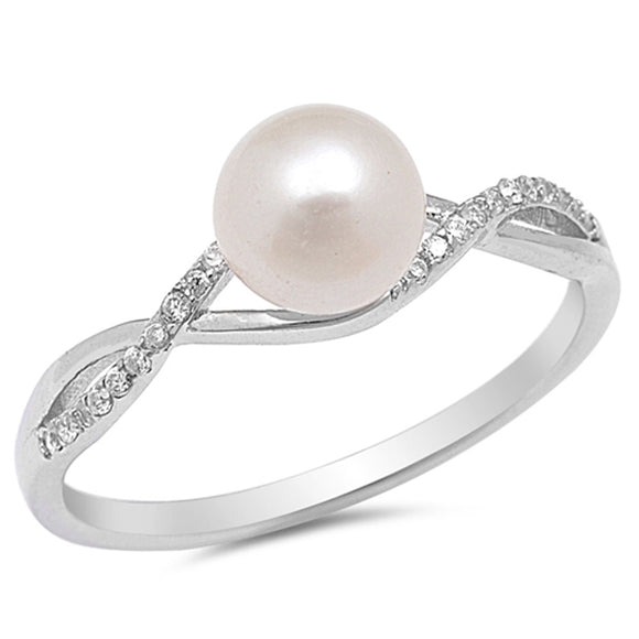 Clear CZ Freshwater Pearl Infinity Knot Ring New .925 Sterling Silver Sizes 5-10