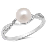 Clear CZ Freshwater Pearl Infinity Knot Ring New .925 Sterling Silver Sizes 5-10