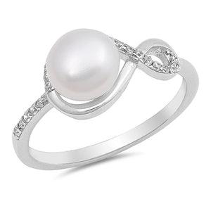 Clear CZ Freshwater Pearl Infinity Ring New .925 Sterling Silver Band Sizes 5-10