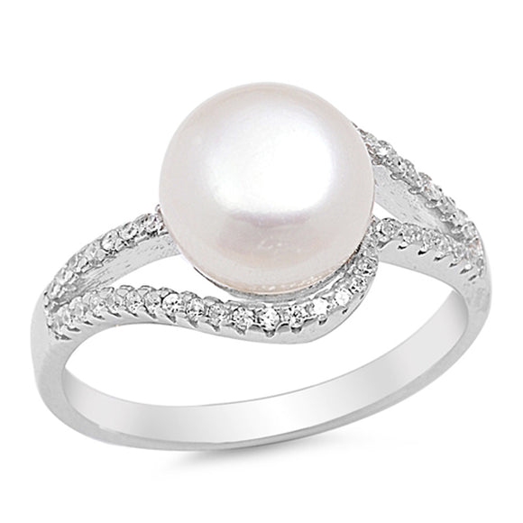 Clear CZ Freshwater Pearl Swirl Ring New .925 Sterling Silver Band Sizes 5-10