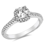 Princess Cut White CZ Halo Wedding Ring New .925 Sterling Silver Band Sizes 5-10