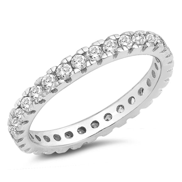 Eternity Clear CZ Polished Wedding Ring New .925 Sterling Silver Band Sizes 5-10