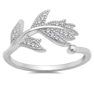 Clear CZ Leaf Fashion Ring New .925 Sterling Silver Band Sizes 4-10