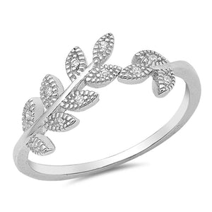 Leaf Vine Branch White CZ Polished Ring New .925 Sterling Silver Band Sizes 4-10