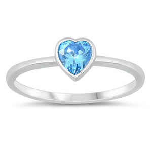 Aquamarine CZ Promise Heart Love New .925 Sterling Silver Band Sizes 3-10