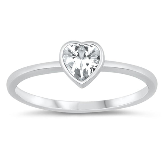 Simple Solitaire Love Heart Promise Sterling Silver Ring Sizes 2-13