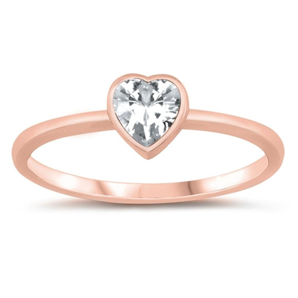 Rose Gold-Tone Love Heart Promise Sterling Silver Ring Sizes 2-13