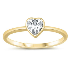 Classic Yellow Gold-Tone Love Heart Promise Sterling Silver Ring Sizes 2-13