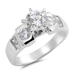 Round Solitaire Clear CZ Wedding Ring New .925 Sterling Silver Band Sizes 5-10