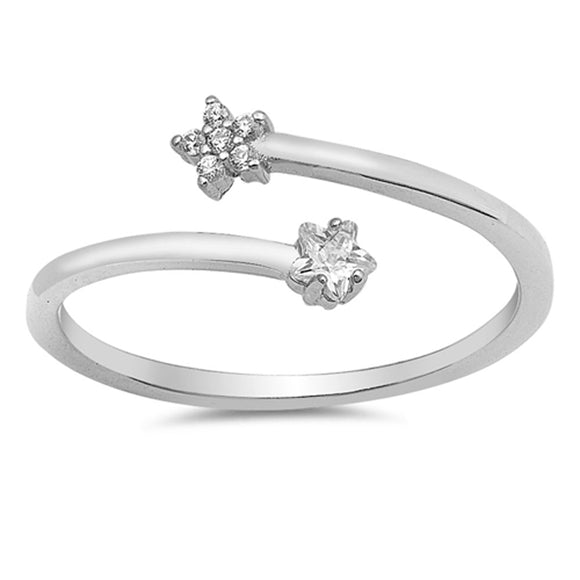 Open Star Flower Clear CZ Wholesale Ring .925 Sterling Silver Band Sizes 4-10