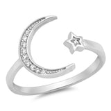 Open Moon Star Mystic Silver Sterling Silver Band Sizes 4-12