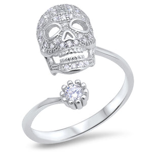 Open Skull Biker White CZ Evil Ring New .925 Sterling Silver Band Sizes 4-10