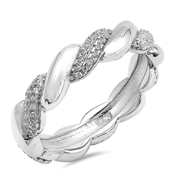 Eternity Twist Knot White CZ Wedding Ring .925 Sterling Silver Band Sizes 4-10