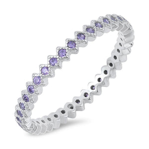 Eternity Amethyst CZ Fashion Stackable Ring .925 Sterling Silver Band Sizes 4-10