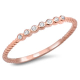 Rose Gold-Tone White CZ Wedding Ring .925 Sterling Silver Thin Band Sizes 3-12