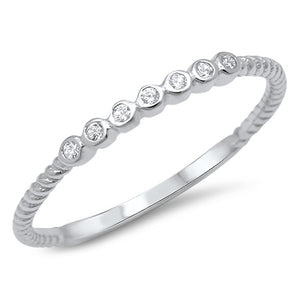 White CZ Cute Stackable Wedding Ring .925 Sterling Silver Thin Band Sizes 3-12