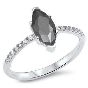 Solitaire Marquise Black CZ Wedding Ring New 925 Sterling Silver Band Sizes 4-10