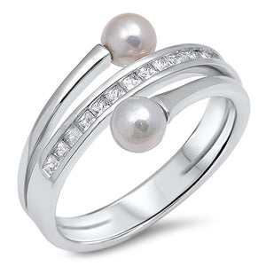 White CZ Freshwater Pearl Fashion Ring New .925 Sterling Silver Band Sizes 5-10