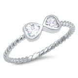 Infinity Heart White CZ Promise Ring .925 Sterling Silver Rope Band Sizes 4-10