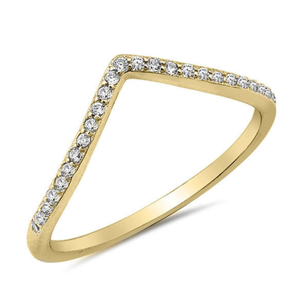 Clear CZ Yellow Gold-Tone Chevron Stackable Ring Sterling Silver Band Sizes 4-12