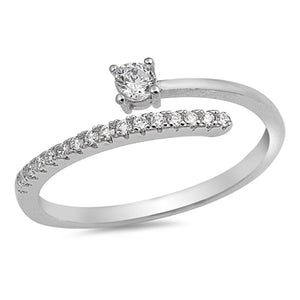 Open Solitaire Clear CZ Micro Pave Bar Ring .925 Sterling Silver Band Sizes 4-10