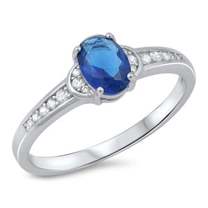 Oval Blue Sapphire CZ Beautiful Ring New .925 Sterling Silver Band Sizes 5-10