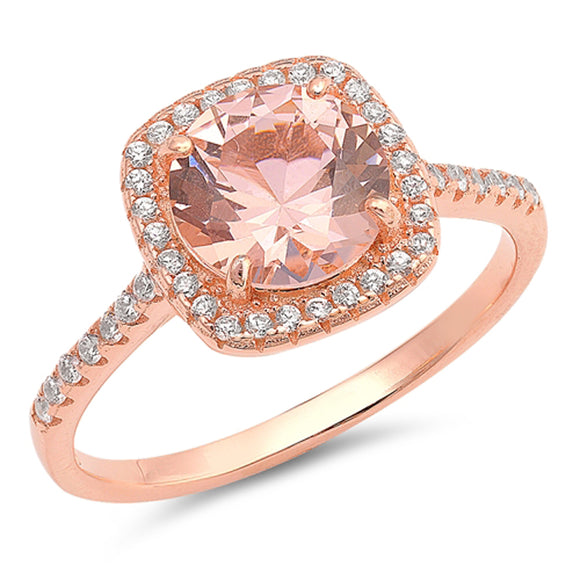 Round Champagne CZ Rose Gold-Tone Halo Ring .925 Sterling Silver Band Sizes 4-12