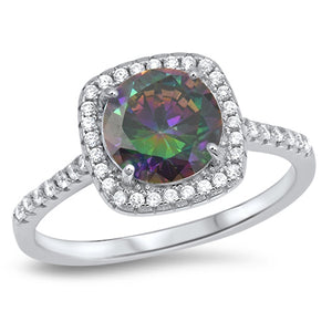 Rainbow Topaz CZ Round Promise Ring New .925 Sterling Silver Band Sizes 4-10