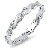 Eternity Twist Infinity Knot Clear CZ Ring .925 Sterling Silver Band Sizes 4-10