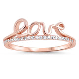 Rose Gold-Tone White CZ Love Script Word Ring Sterling Silver Band Sizes 5-10