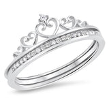 Heart Crown Clear CZ Promise Ring Set New .925 Sterling Silver Band Sizes 5-10