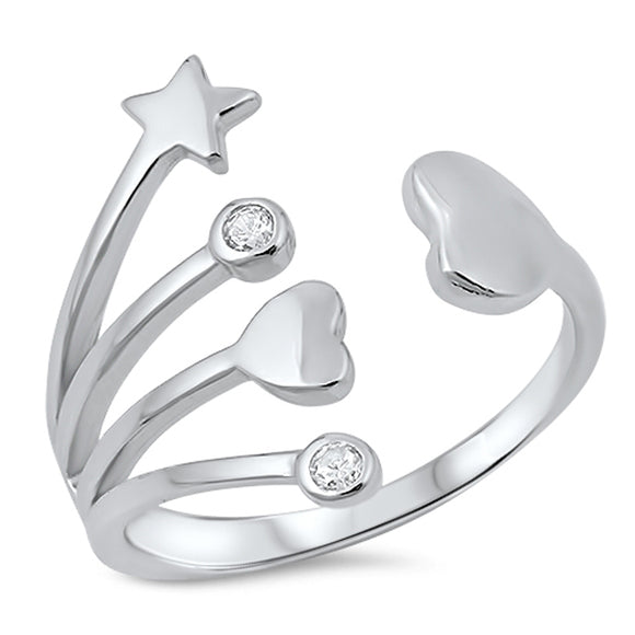 Open Heart Star White CZ Promise Cute Ring .925 Sterling Silver Band Sizes 5-10