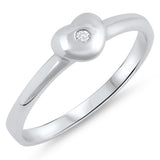 Clear CZ Simple Puffed Heart Promise Ring .925 Sterling Silver Band Sizes 1-6