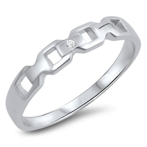 White CZ Curb Chain Link Design Ring New .925 Sterling Silver Band Sizes 5-10