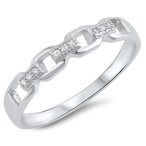 Clear CZ Curb Chain Link Design Ring New .925 Sterling Silver Band Sizes 5-10