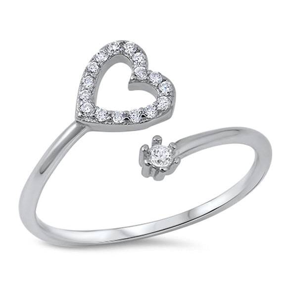 Open Micro Pave Clear CZ Heart Promise Ring .925 Sterling Silver Band Sizes 3-10