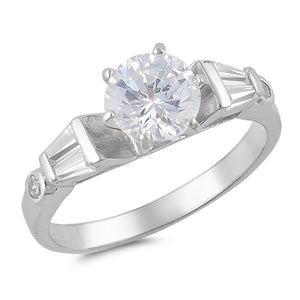 Clear CZ Round Solitaire Wedding Ring New .925 Sterling Silver Band Sizes 5-9