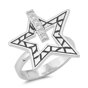 Star Mosaic Clear CZ Bar Fashion Ring New .925 Sterling Silver Band Sizes 6-9